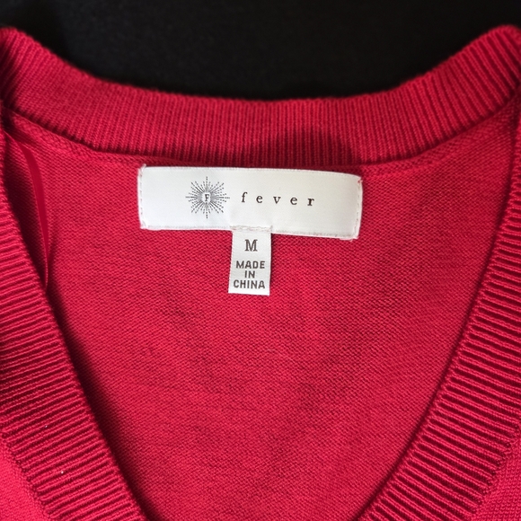Fever Womens Red Sweater Medium  V-Neck Peplum Bold Red - Picture 5 of 10